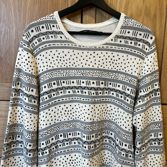 Gudrun Sjoden Knit Printed Sweater White Black Size Large Winter Neutral Cozy - Picture 2 of 7